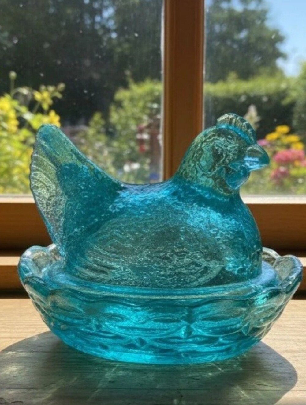 Rosso Glass Hen on Nest Teal Westmoreland Mold 3.5in Limited Ed Cottage Grandma